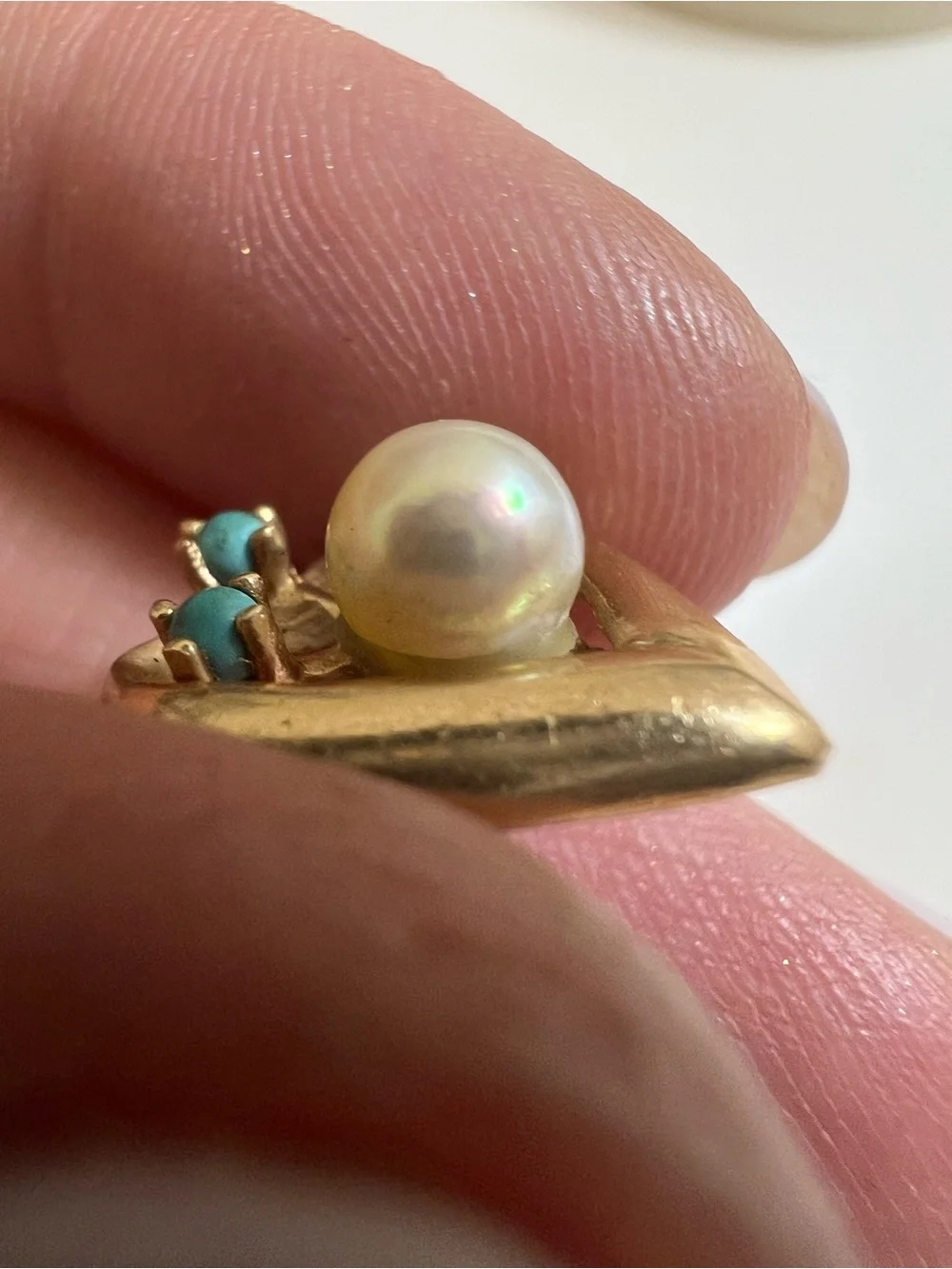 14K Gold Heart Pearl and Turquoise Accent Pendant